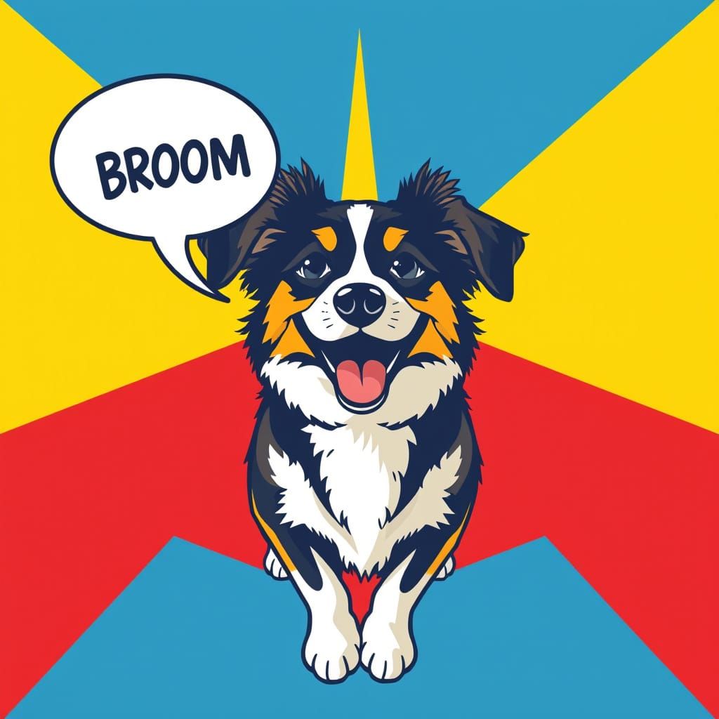 Bold Dog Blasts Off in Vibrant Screen Print Style