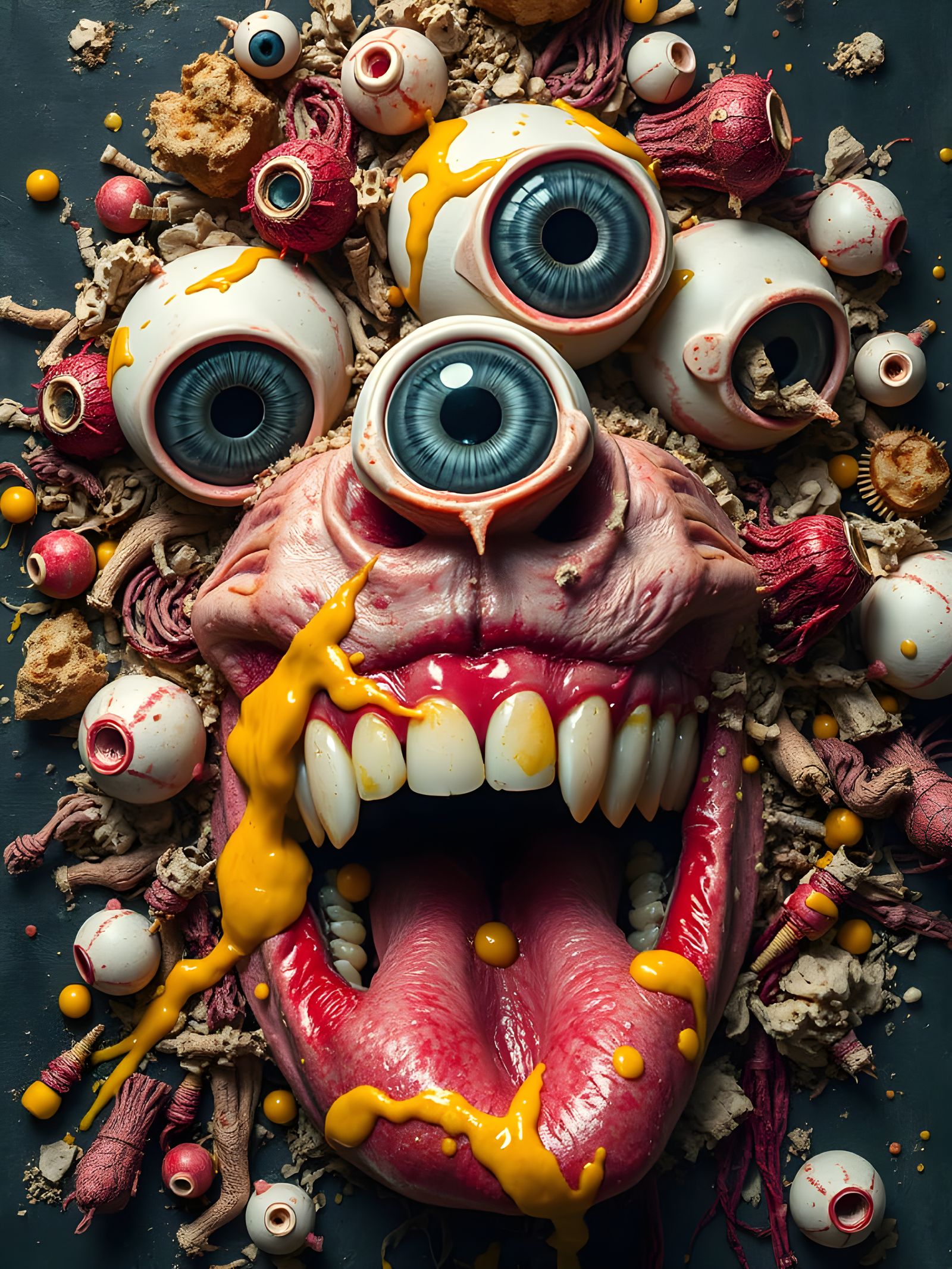Revolting Photorealistic Painting of Eyeballs and Teeth