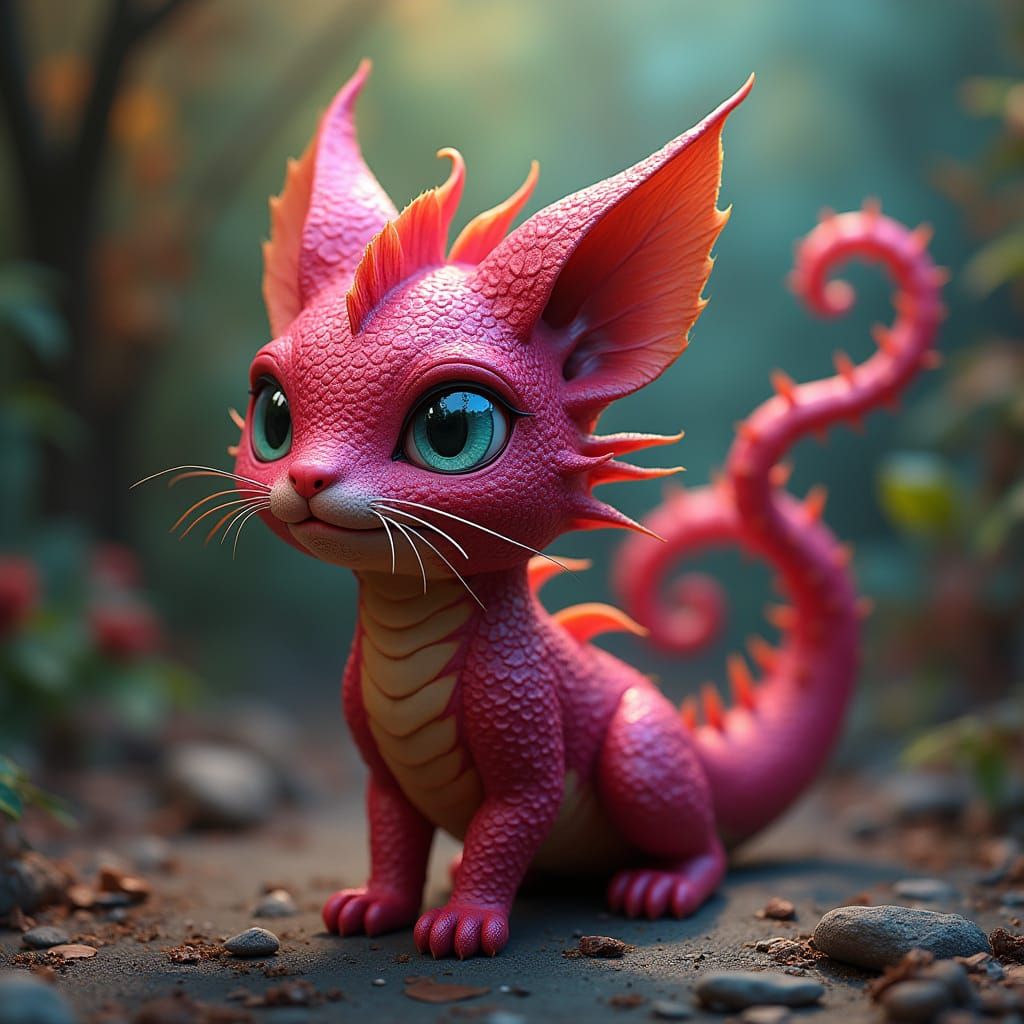 Feline Dragon Fruit in Vibrant Fantasy World