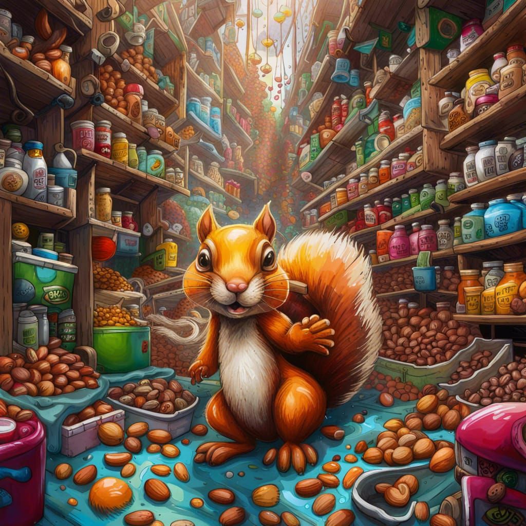Squirrels in a Graffiti Art Nut Shop