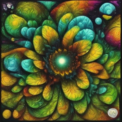 Vibrant Woodland Scene in Op Art Illusion with Watercolour a...