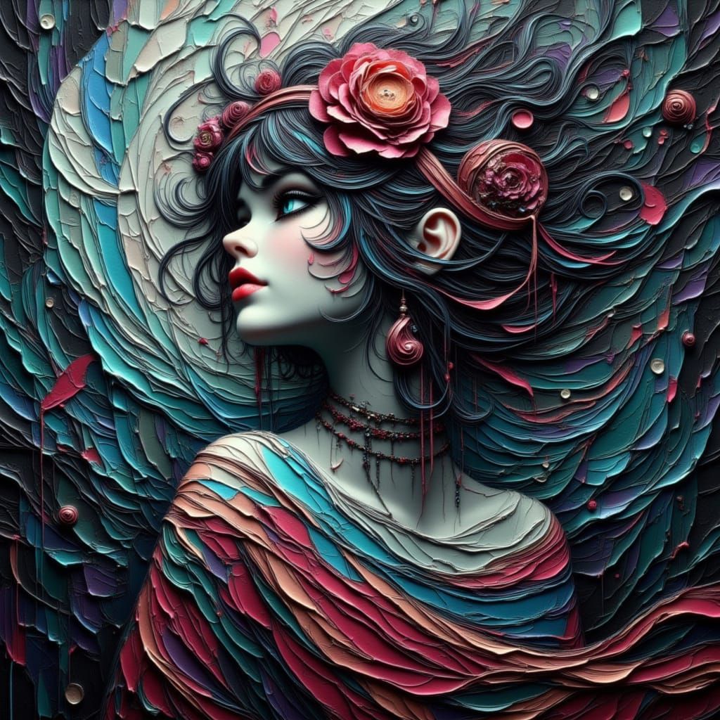 80s Anime Woman's Power Unleashed in Fractured Style