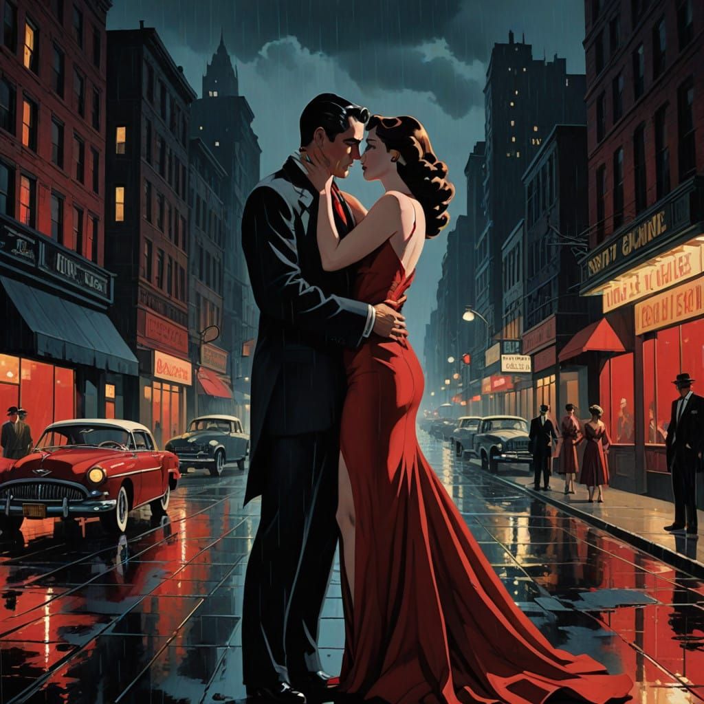 Femme Fatale Captured in Dramatic Kiss Scene