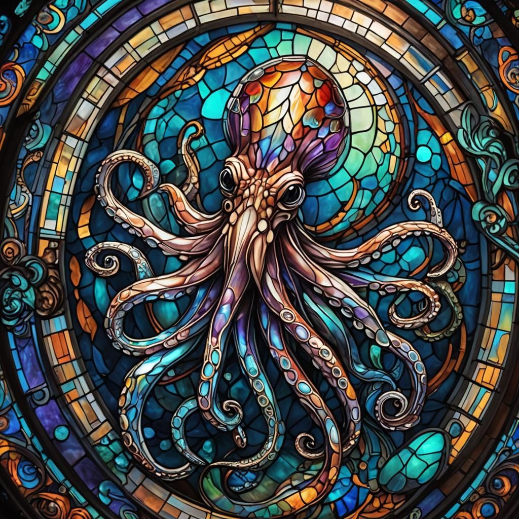 Opalescent Stained Glass Squid in Galactic Chrome
