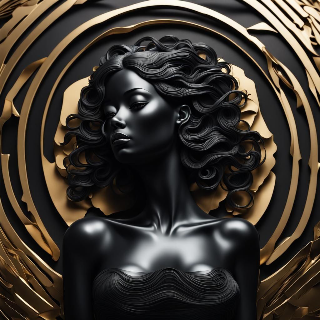 Obsidian and Gold Woman with Halo in HDR