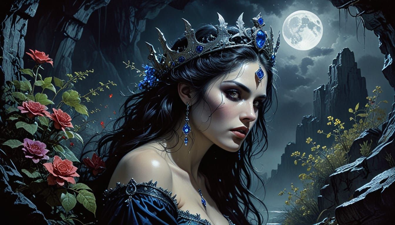 Dark Vampire LAMIA in Cave of Wild Bloomed Beauty