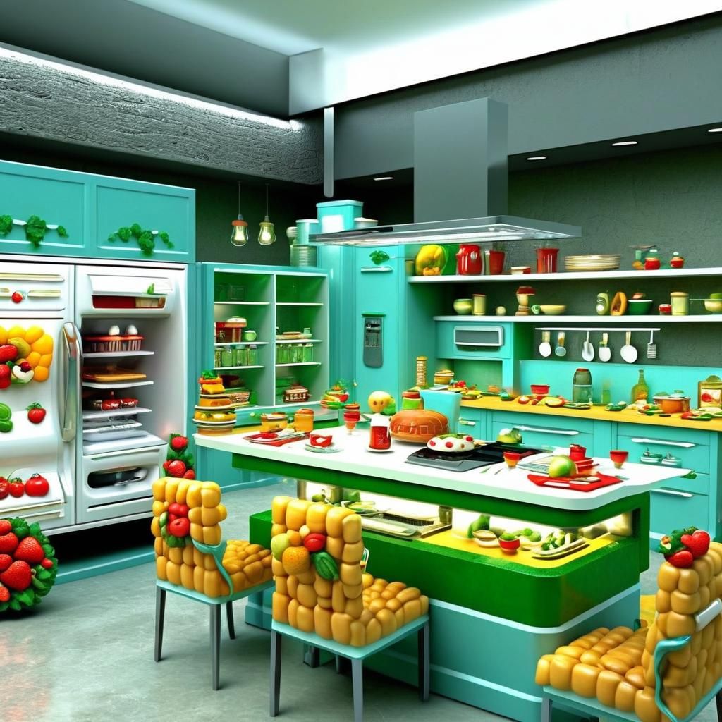 Food Kitchen: Appliances and Furniture Made of Food