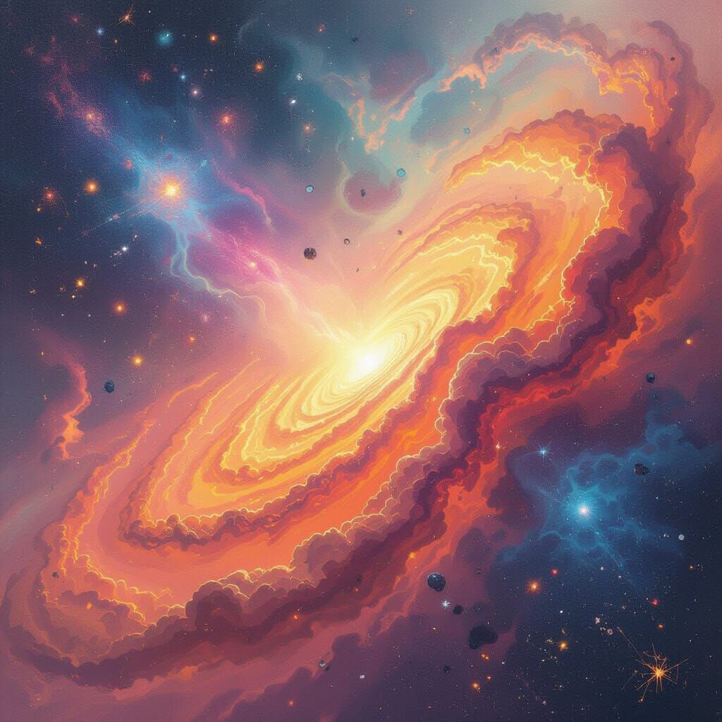 Polychromatic Nebula in Deep Space with Graffiti Elements