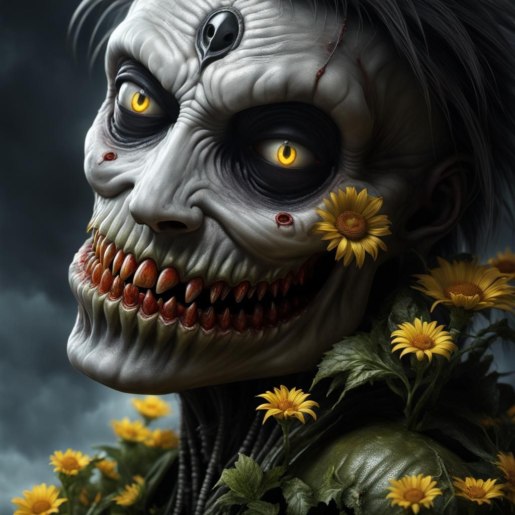 Demonic Flower Portrait in Hyper-Realistic Style