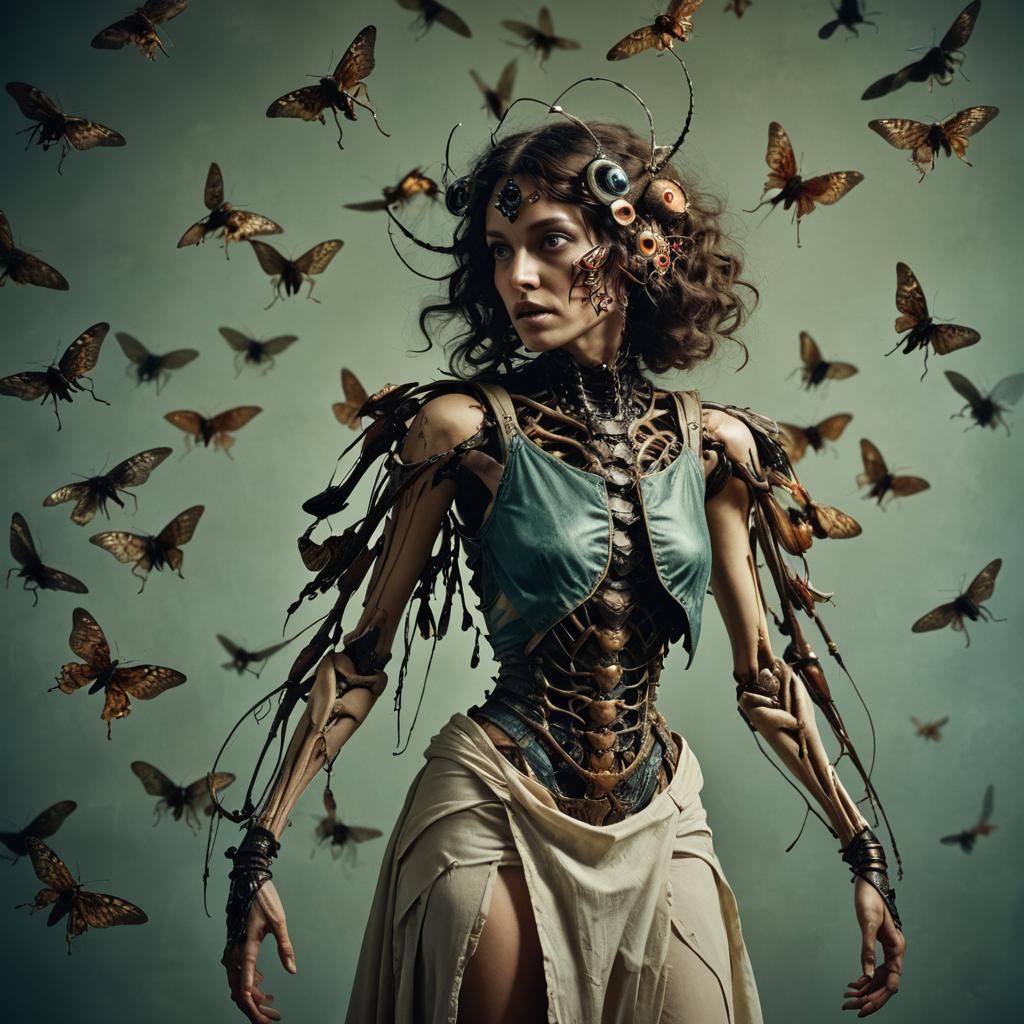 Horrific Insect Woman: Deeply Colored Cinematic Still