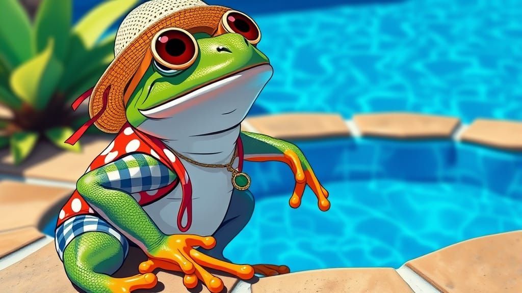 Frog in Sunglasses by Pool, Pop Art Surrealism