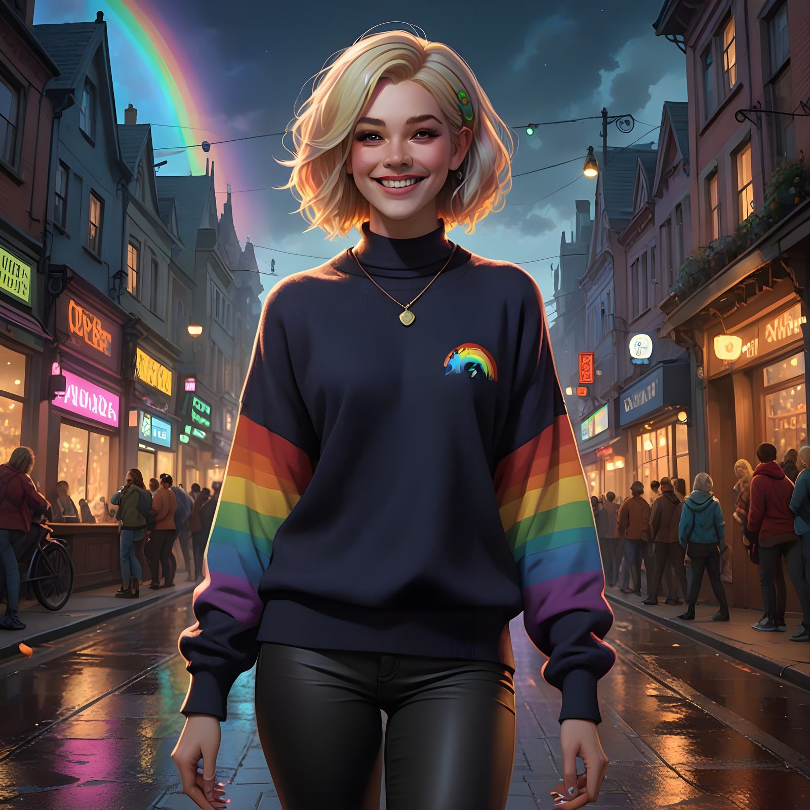 Enid Sinclair in Vibrant Rainbow Attire as Wednesday