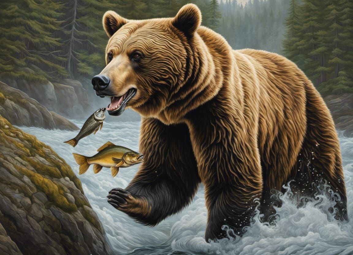 bear catching fish