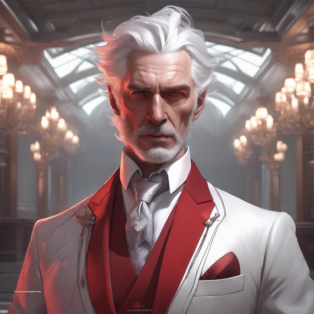 Sinister Man in Red and White Suit Portrait