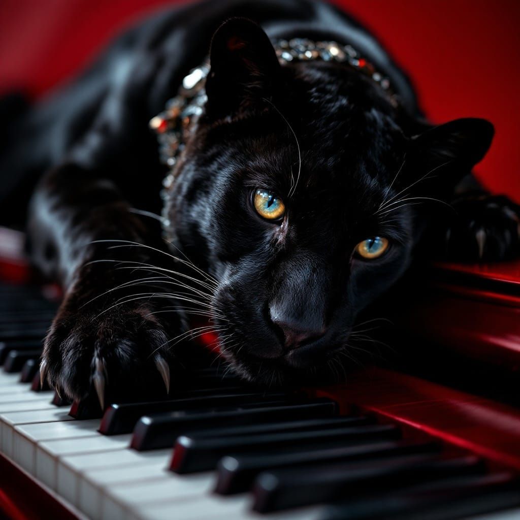 Sleek Panther in Elegant Piano Setting