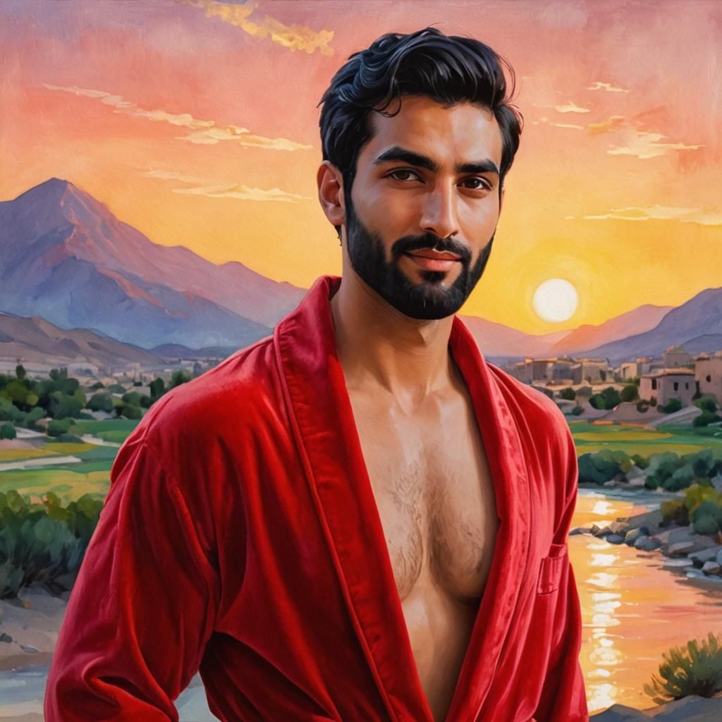 Serene Man in Velvet Bathrobe: Neo-Expressionist Portrait