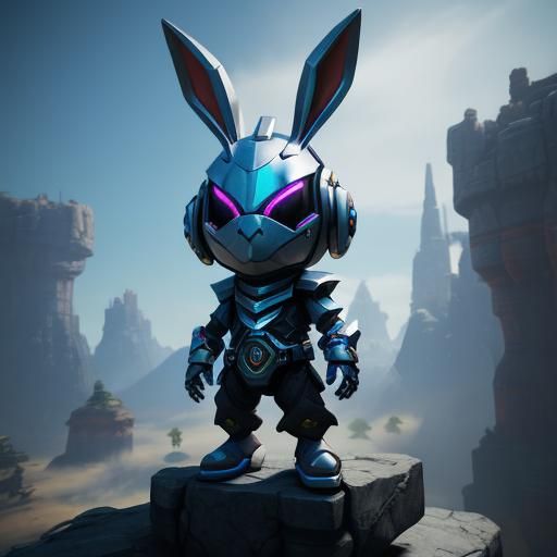 A cool robo bunny video game character.