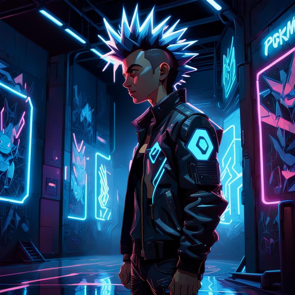 Cyberpunk Pokemon Trainer Enters Neon Gym