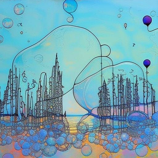 Crow and Dove Dance: Watercolor Bubble Art