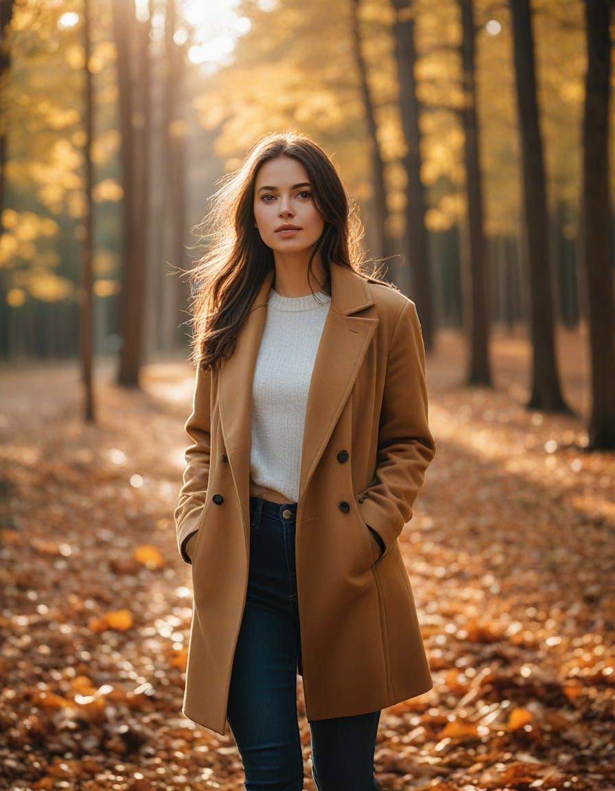 Woman in Autumn Forest During Golden Hour