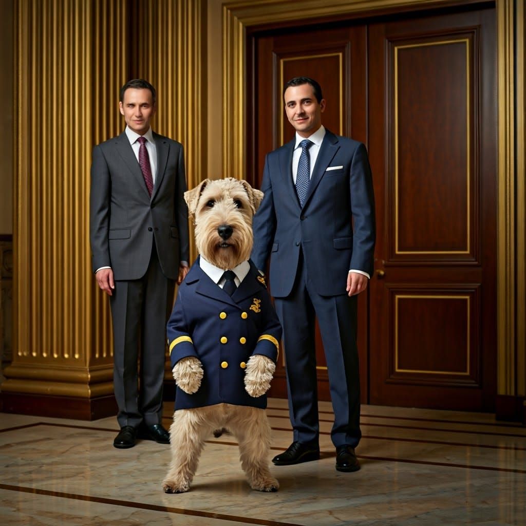 Dignified Terrier in Metrdotel Attire