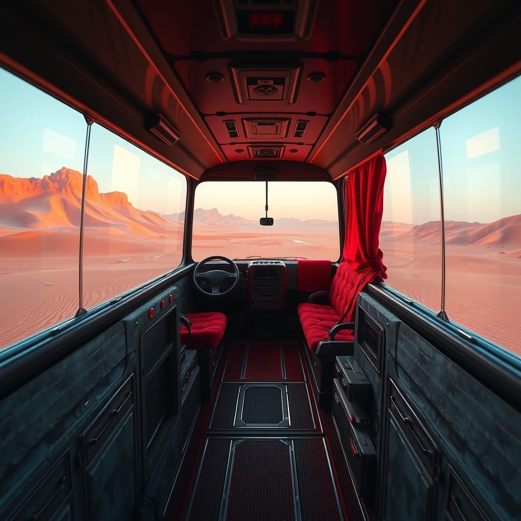 Gray Bus in a Desert Oasis