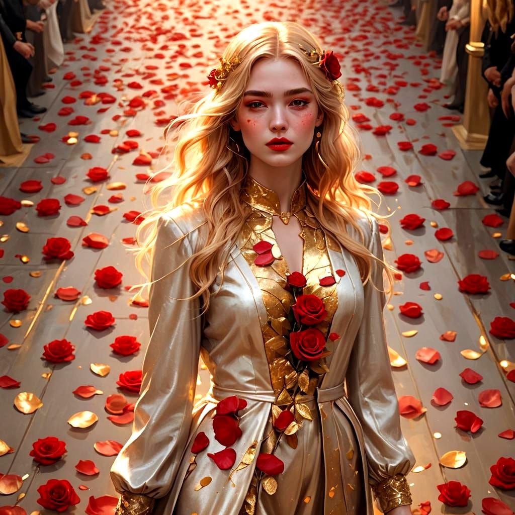 Stunning Girl with Golden Rose in Fantasy Art