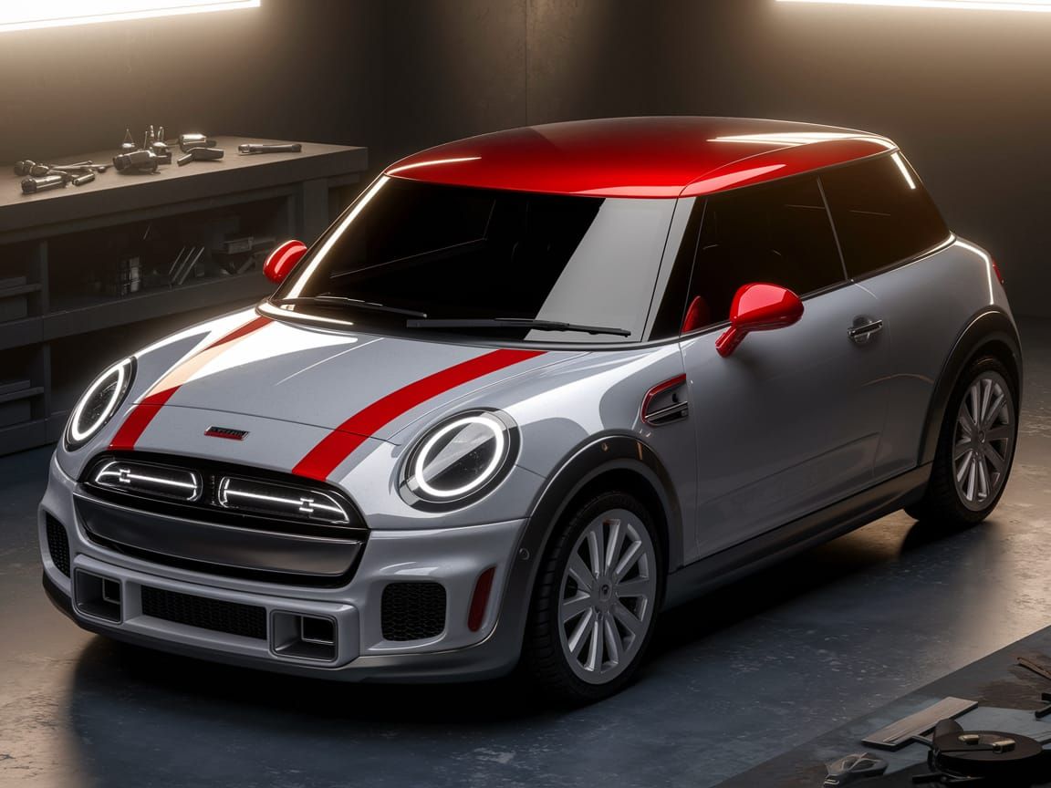 Futuristic British Hatchback in Garage, Sleek Design