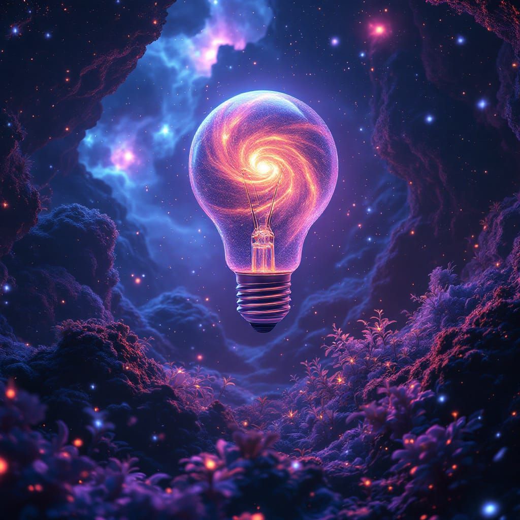Cosmic Ocean With Giant Galaxy Lightbulb