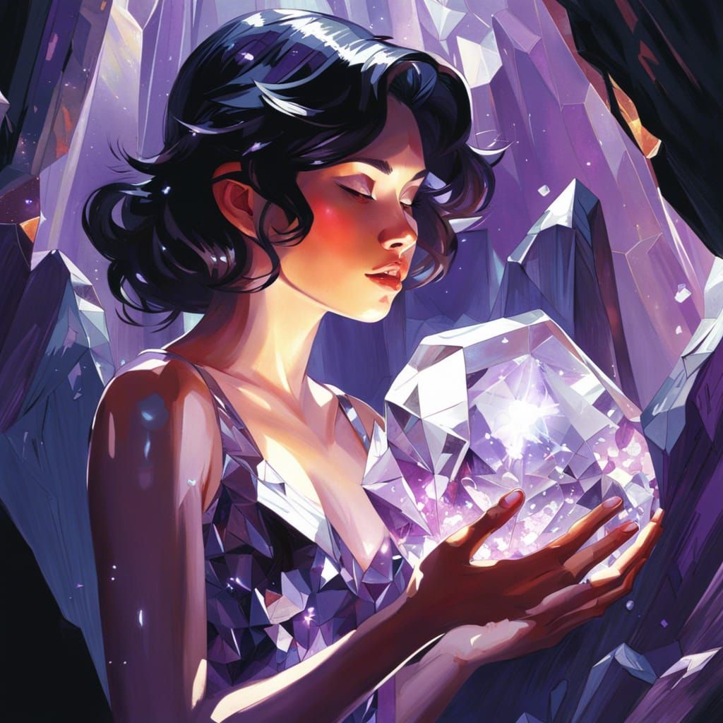 Amethyst Crystal Sparkles in Cave, Digital Art