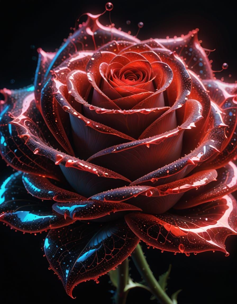 Vibrant Digital Rose Blooms in Shimmering Blackness
