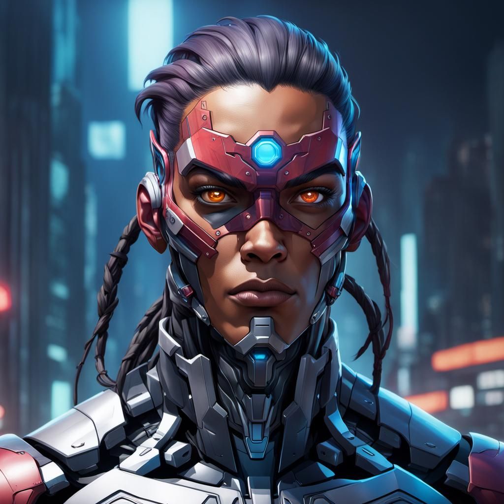 Hyperdetailed Cyborg Teen Titan Portrait in Art Nouveau Styl...