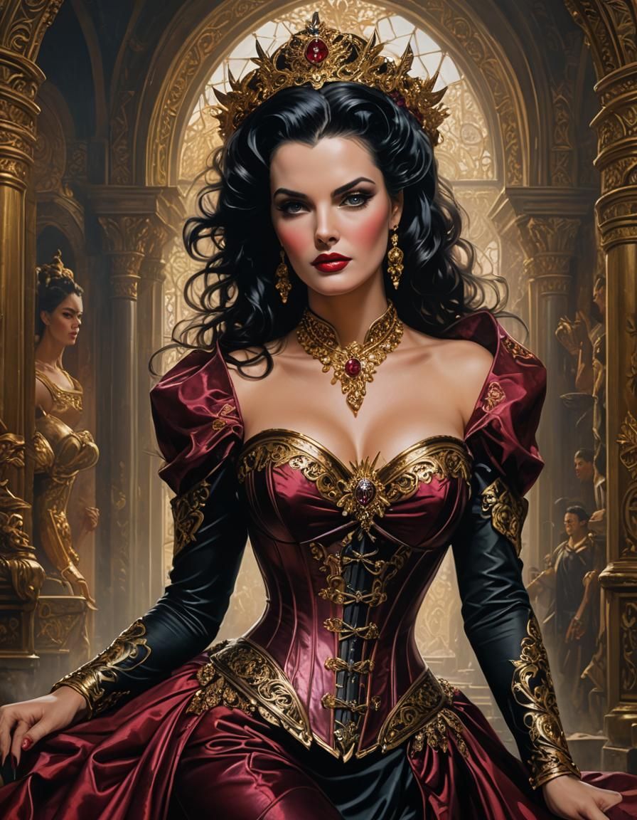Glamorous Dark-Haired Woman in Baroque Corset