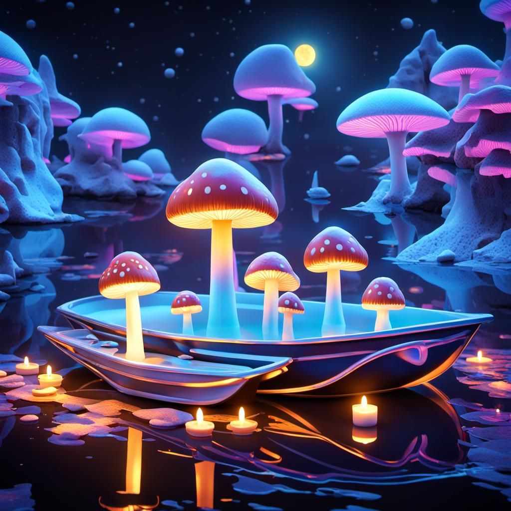 Neon Magic Mushrooms in Cosmic Psychedelic Style