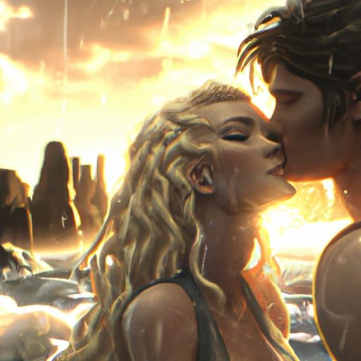 Percy Jackson Kissing in Orange and Teal Lighting