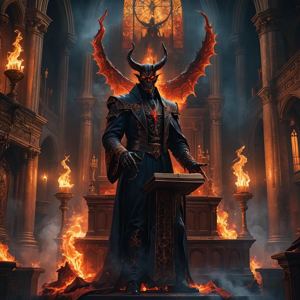 Satan as Televangelist in Hellish Church
