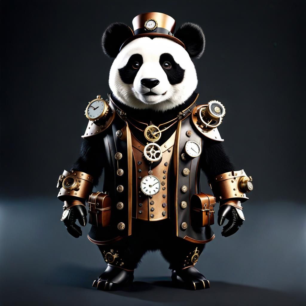 Adorable Steampunk Panda in Retrofuturistic Detail