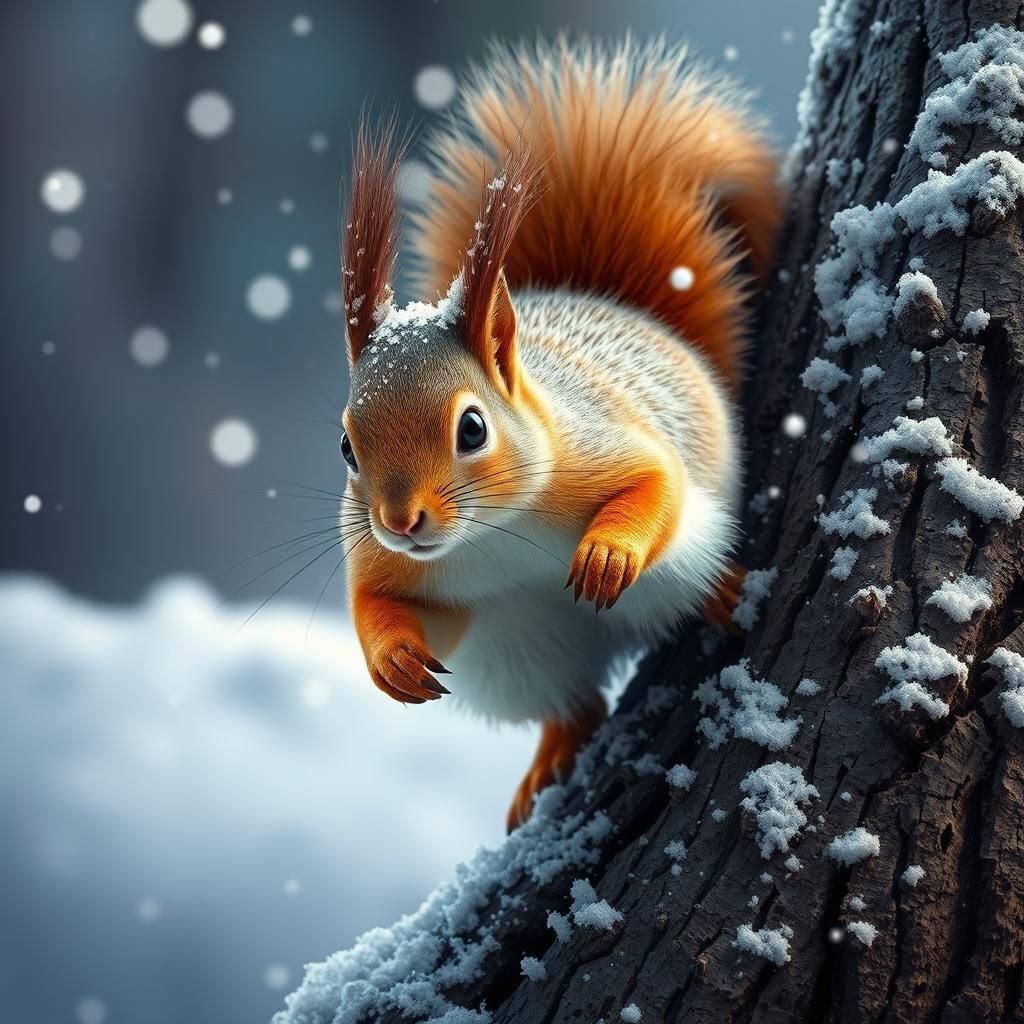 Squirrel in Winter Wonderland: Hyperrealistic Digital Art