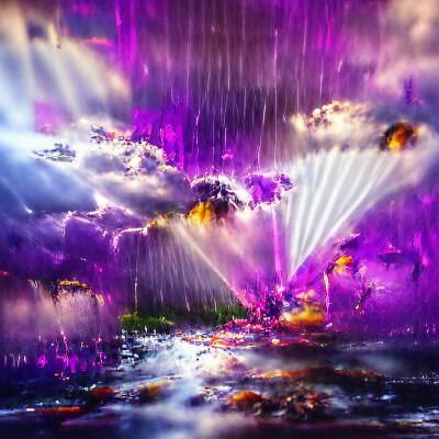 Field of Purple Flowers in Gentle Rain