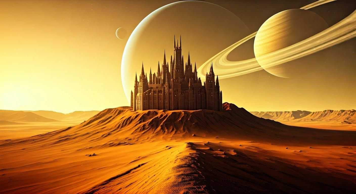 Sci-Fi Sandstone Castle on Desert Planet