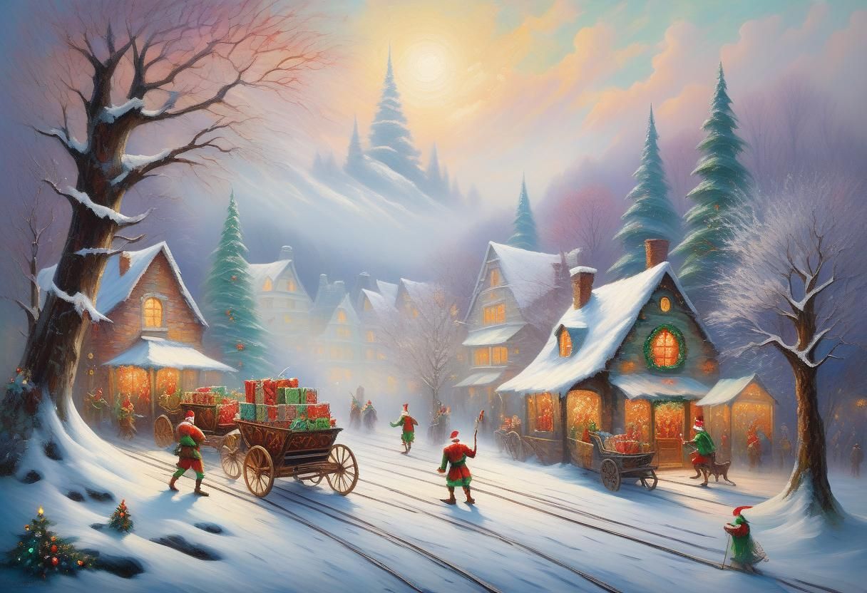 Christmas Elves Workshop: Neo-Impressionist Oil Painting