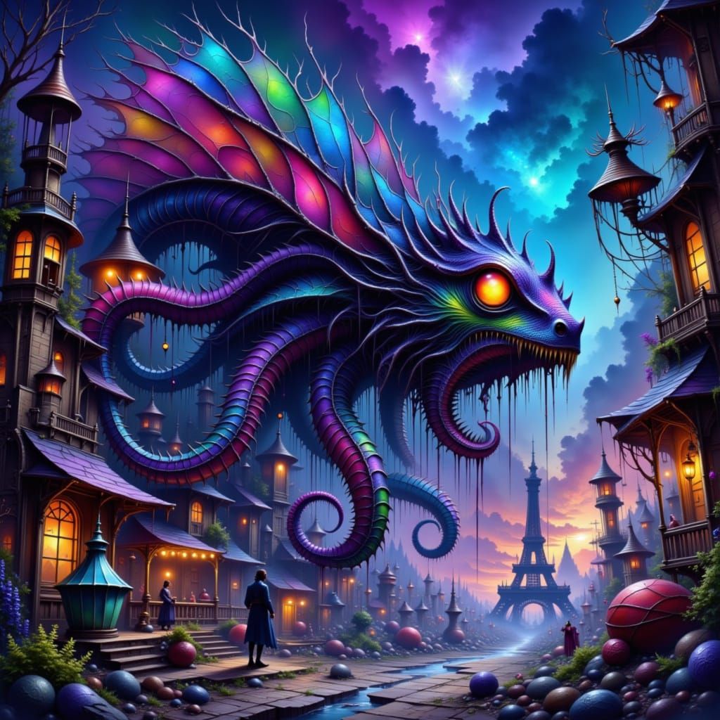 Mystical Octopi-Dragon Hybrid in Abandoned Carnival