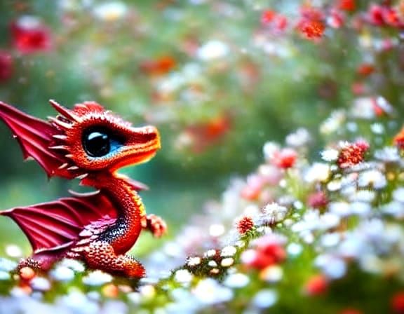 Baby Dragon in a Flower Meadow - 1.5