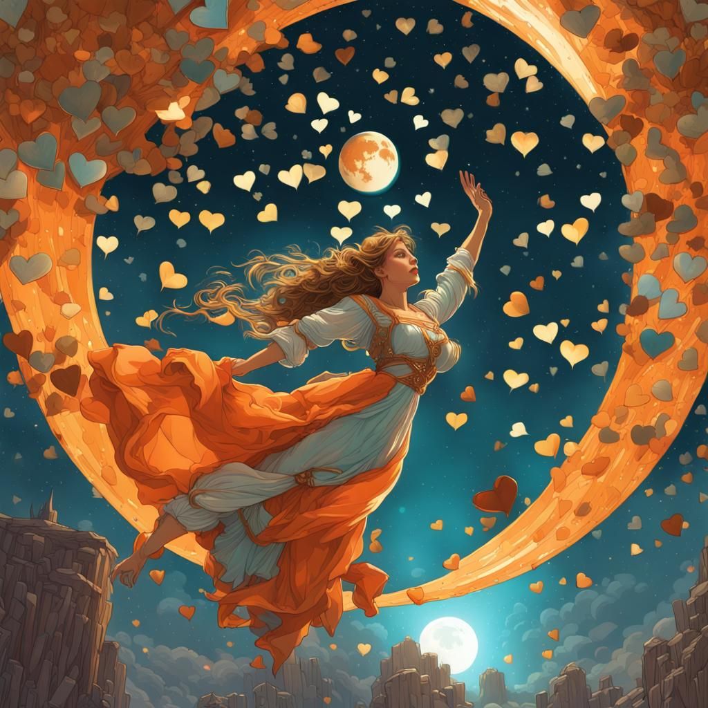 Silver Hearts Rain in Art Nouveau Chromolithograph