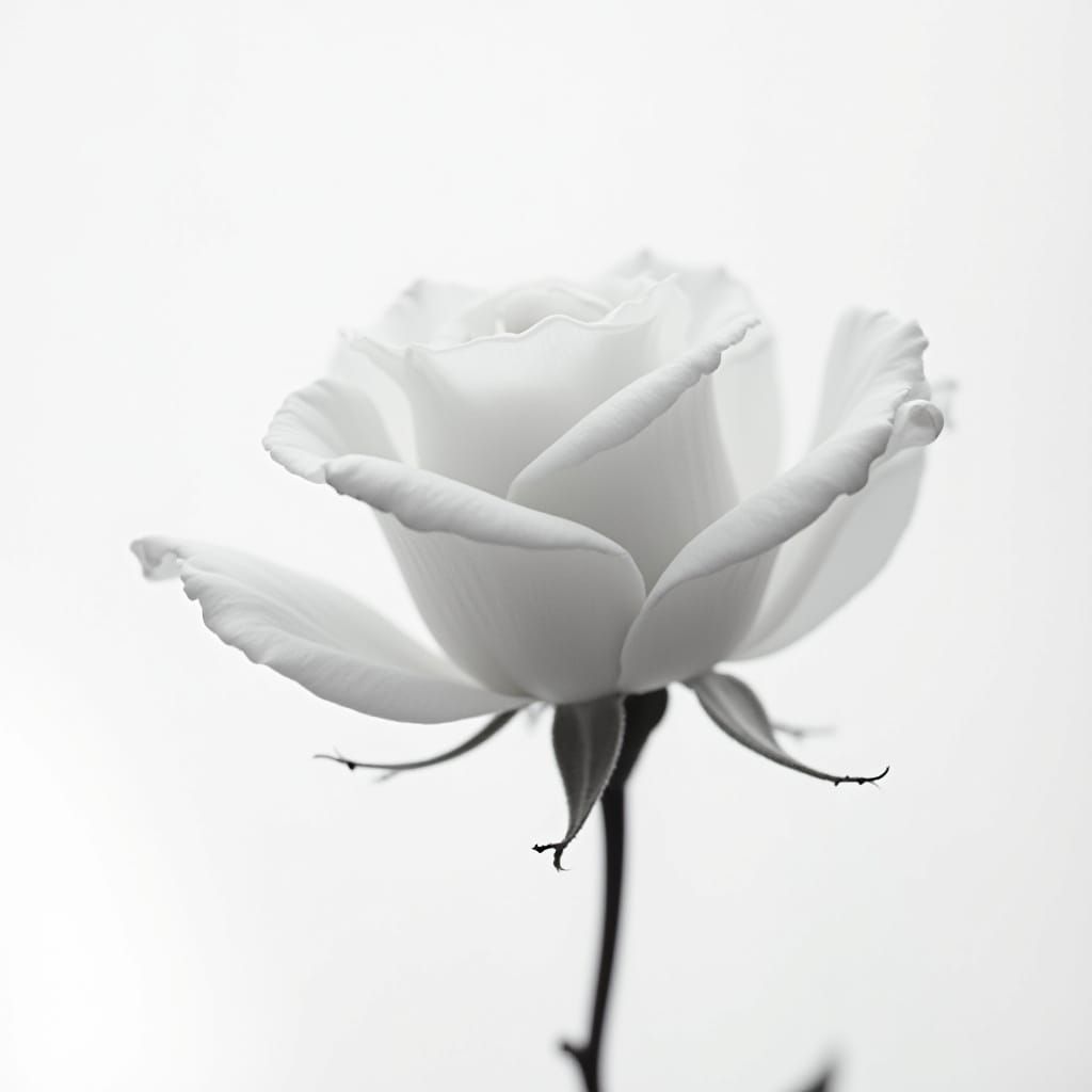 Elegant White Rose Macro Photo in Mapplethorpe Style