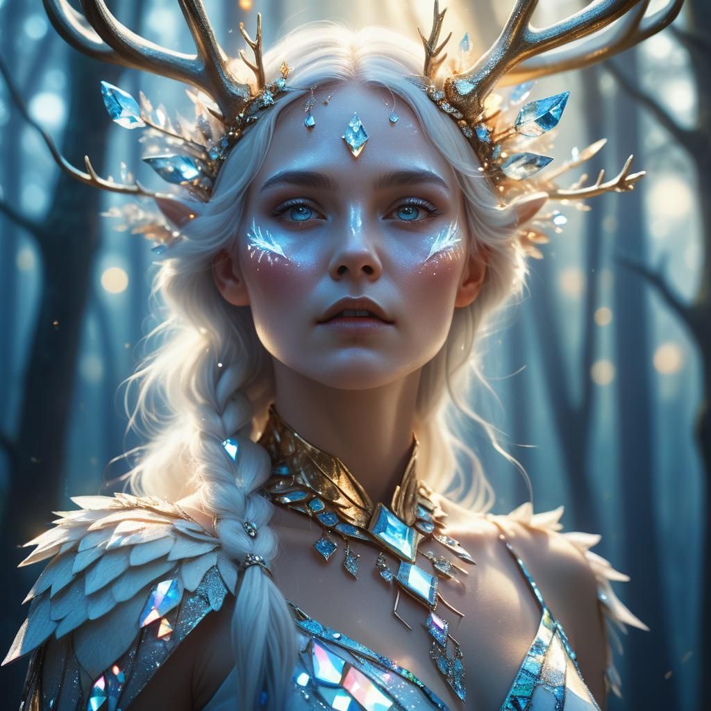 Enchanting Deer-Horned Woman in Fantasy Art