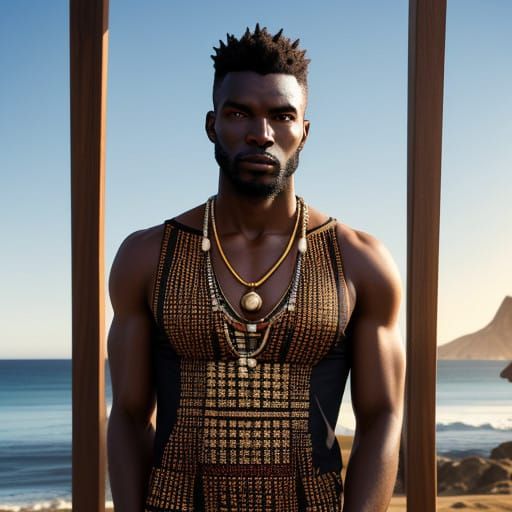 Angolan Man in Traditional Wooden Necklace