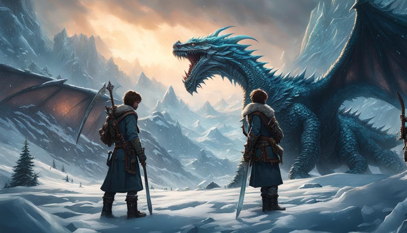 Teens Laughing at Ice Dragon: Dark Fantasy Art