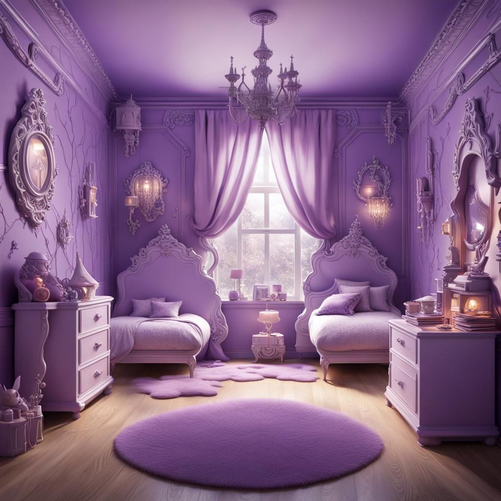 Lilac and Purple Children's Bedroom, Fantasy Concept Art