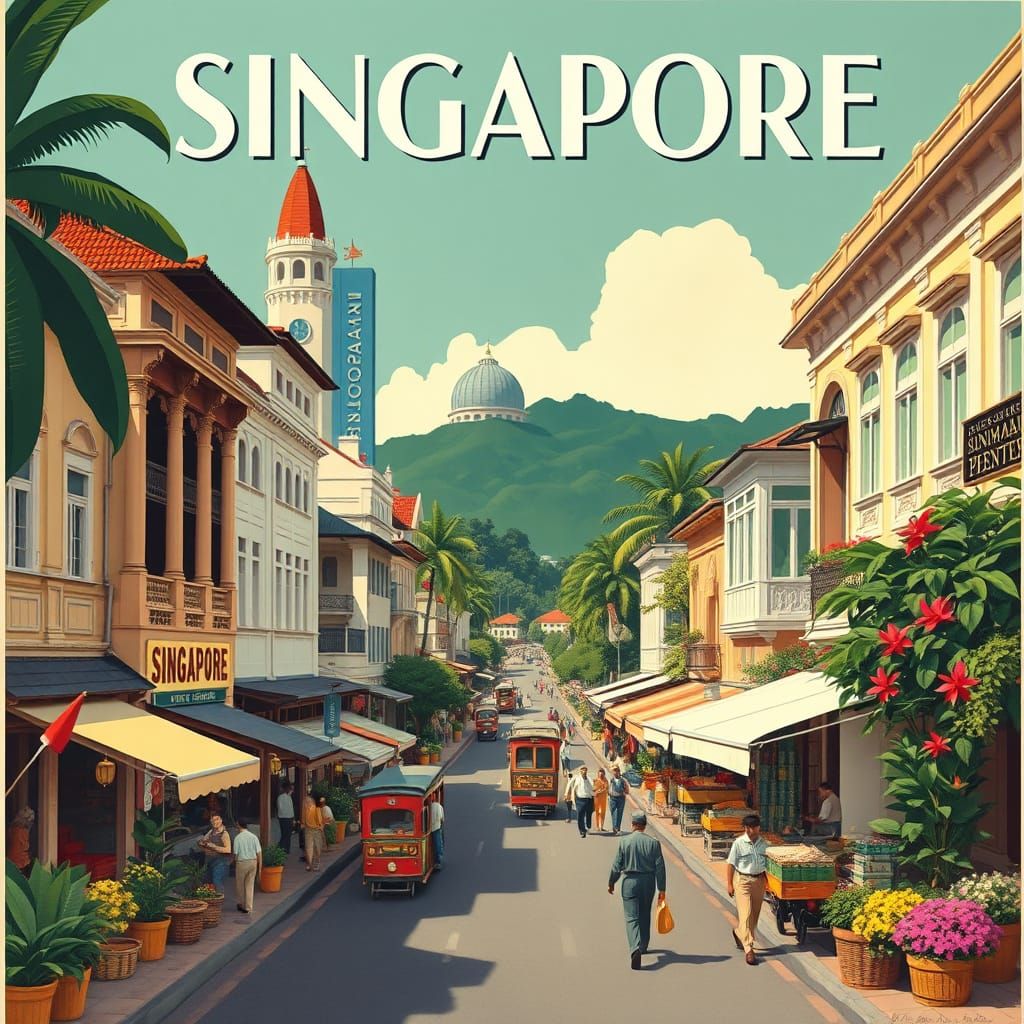 Vintage 1940s Singapore Travel Poster